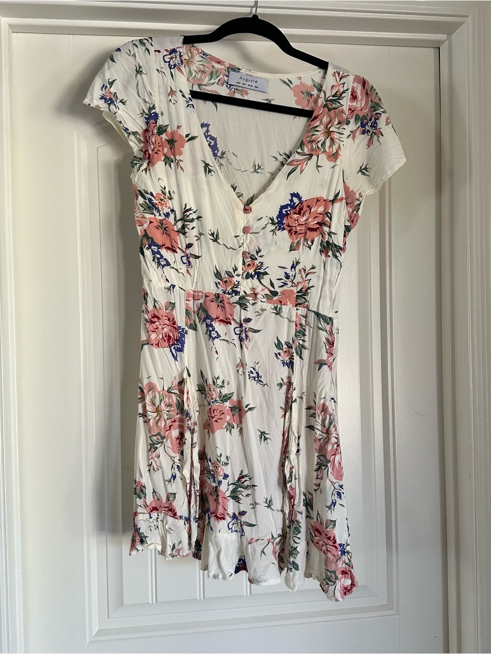 Auguste Floral Button-Front Mini Dress in White and Rose
